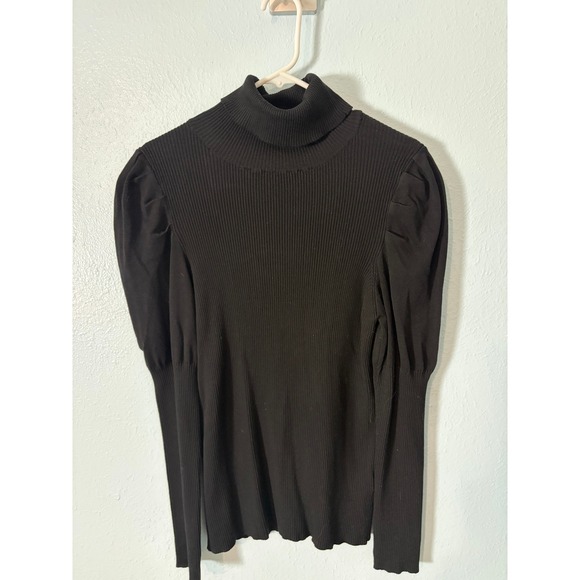 Anthropologie Sweaters - Anthropologie Black Ribbed Puff Sleeve Turtleneck Sweater XL NWT Quiet Luxury